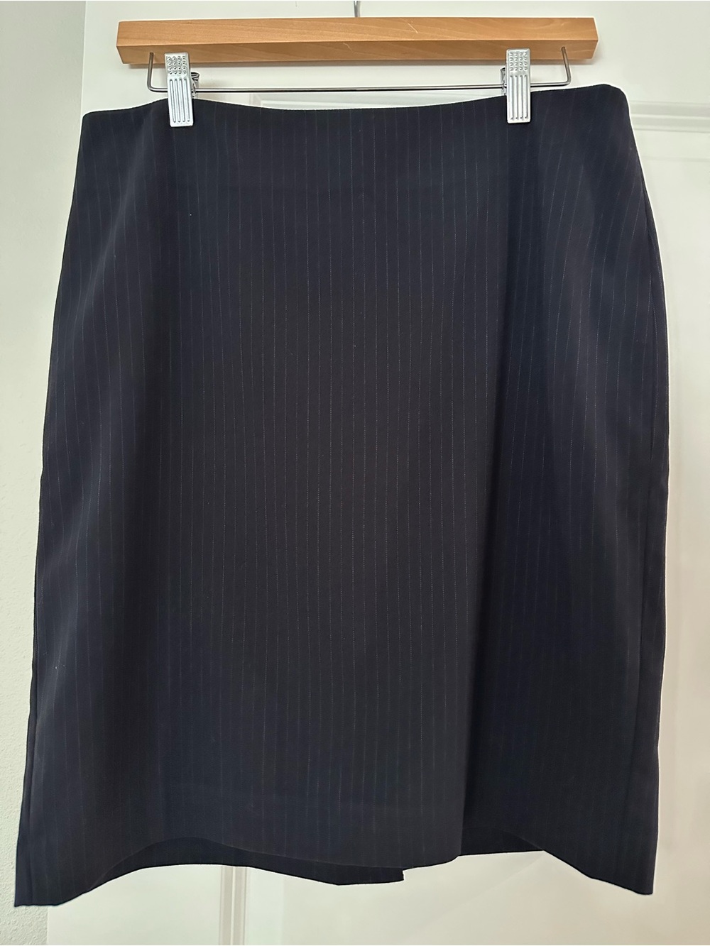 Navy Pinstripe Pencil Skirt